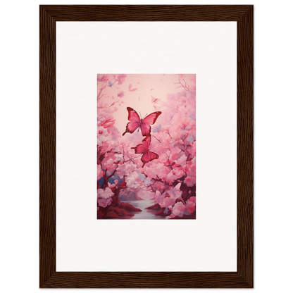 Framed canvas print of pink butterflies and cherry blossoms for spring euphoria room decoration