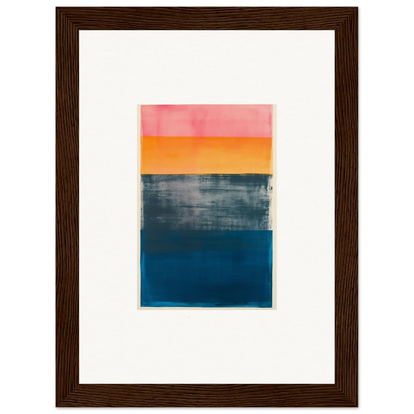 Abstract painting in pink, orange, gray, and blue frequencies perfect for room decoration