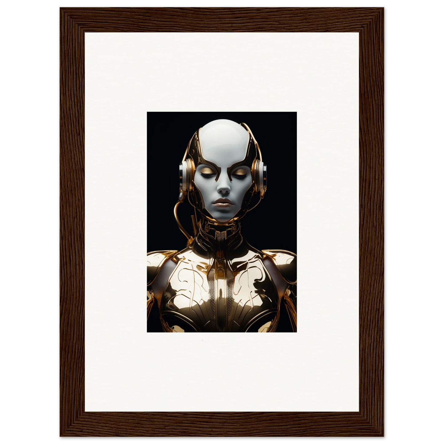 Futuristic humanoid robot with golden headphones for electrical elegance room decoration canvas print