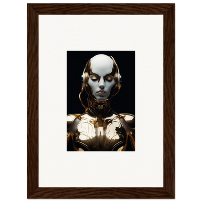 Futuristic humanoid robot with golden headphones for electrical elegance room decoration canvas print