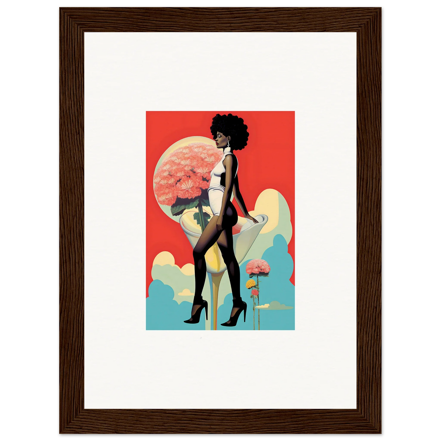 Stylized illustration of a Black woman in floral highs, perfect for room decoration canvas print