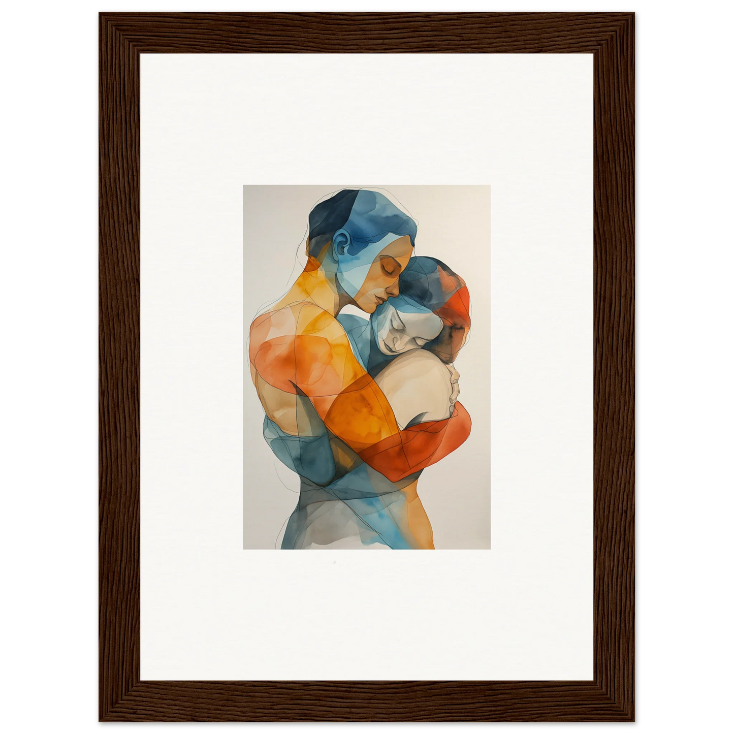 Framed watercolor canvas print of an abstract couple for embrace cosmos room decoration