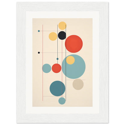 Abstract geometric artwork featuring colorful circles and lines in a minimalist composition.