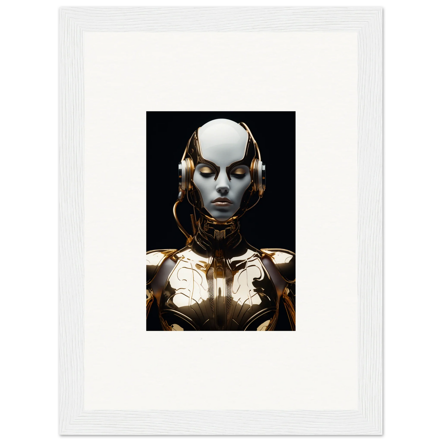 Futuristic humanoid robot with metallic face, perfect for electrical elegance canvas print