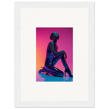 Stylized metallic humanoid figure in Neon Vortex for cool room decoration canvas print