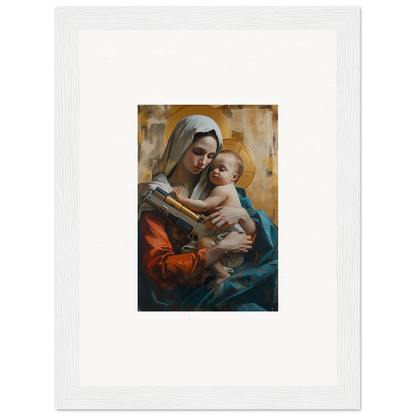 Framed canvas print of a woman holding a baby, perfect wall art for room decoration