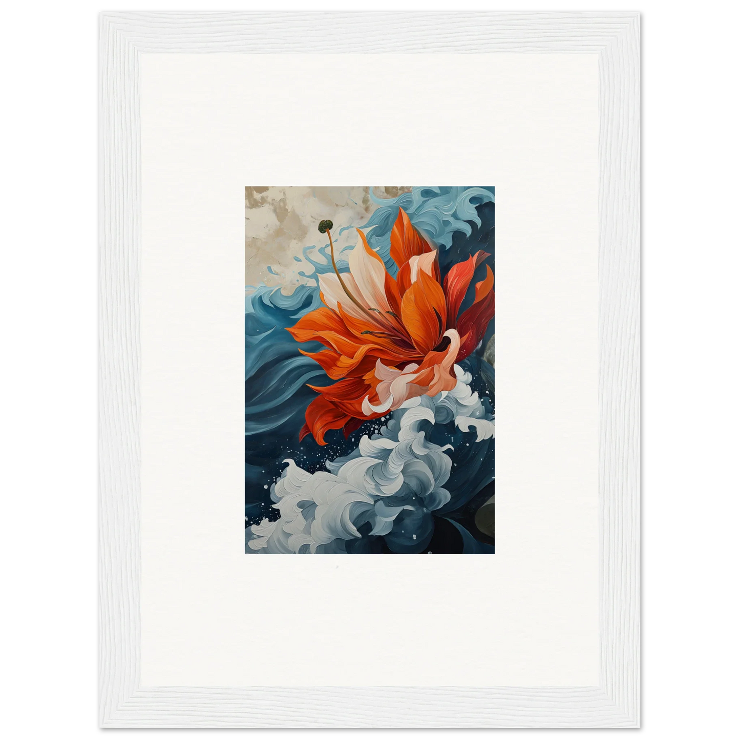 Vibrant orange goldfish in blue water for a stunning Petal Odyssey canvas print