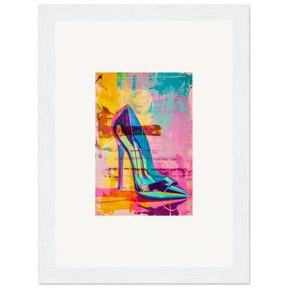 Vibrant pop art stiletto shoe for Noir Reverie room decor and framed wall art