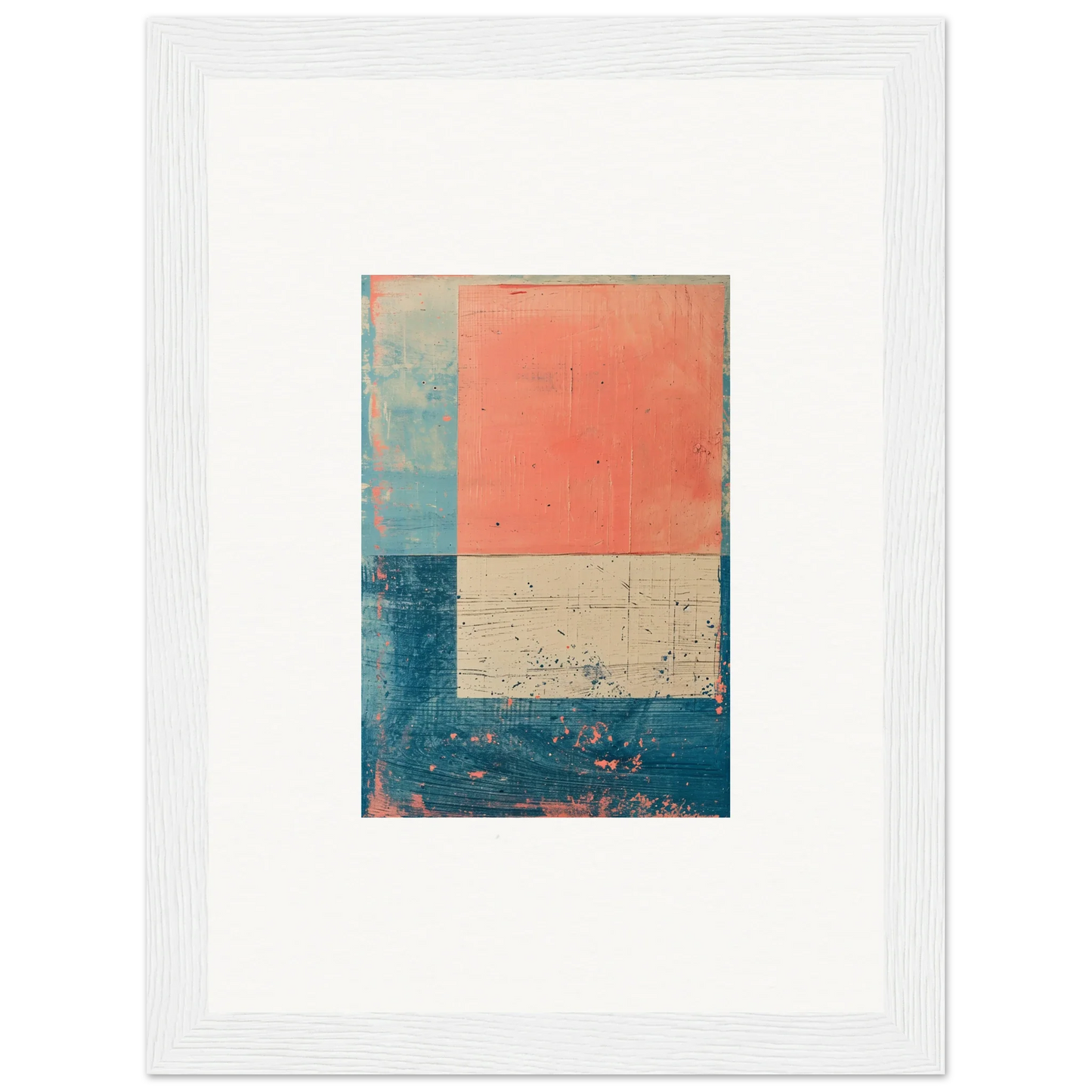 Abstract canvas print in coral, teal, and beige for stylish room decoration