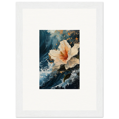 Delicate white and peach hibiscus flower from Petal Waves canvas print for room decoration