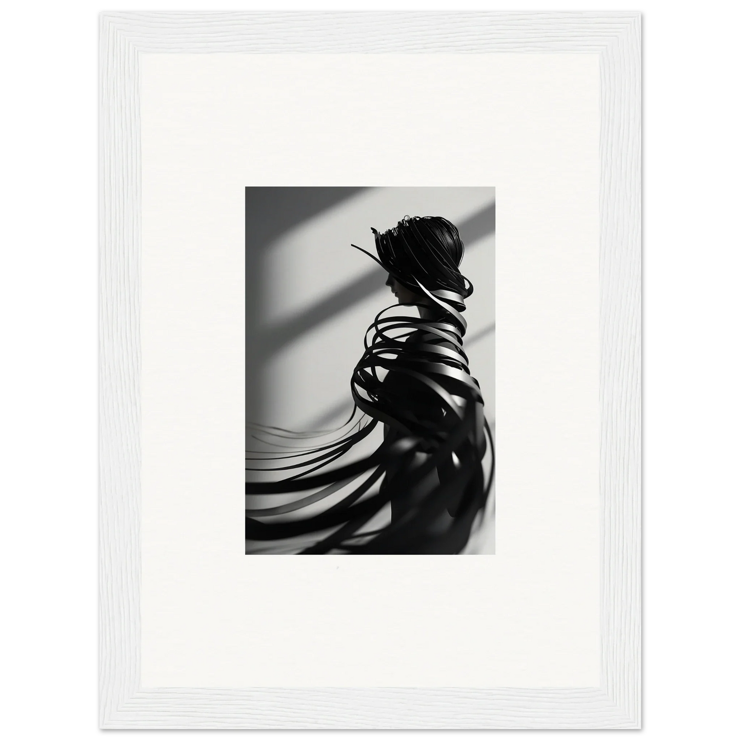 Black and white silhouette with shadows and flowing fabric perfect for ribbon shares canvas print