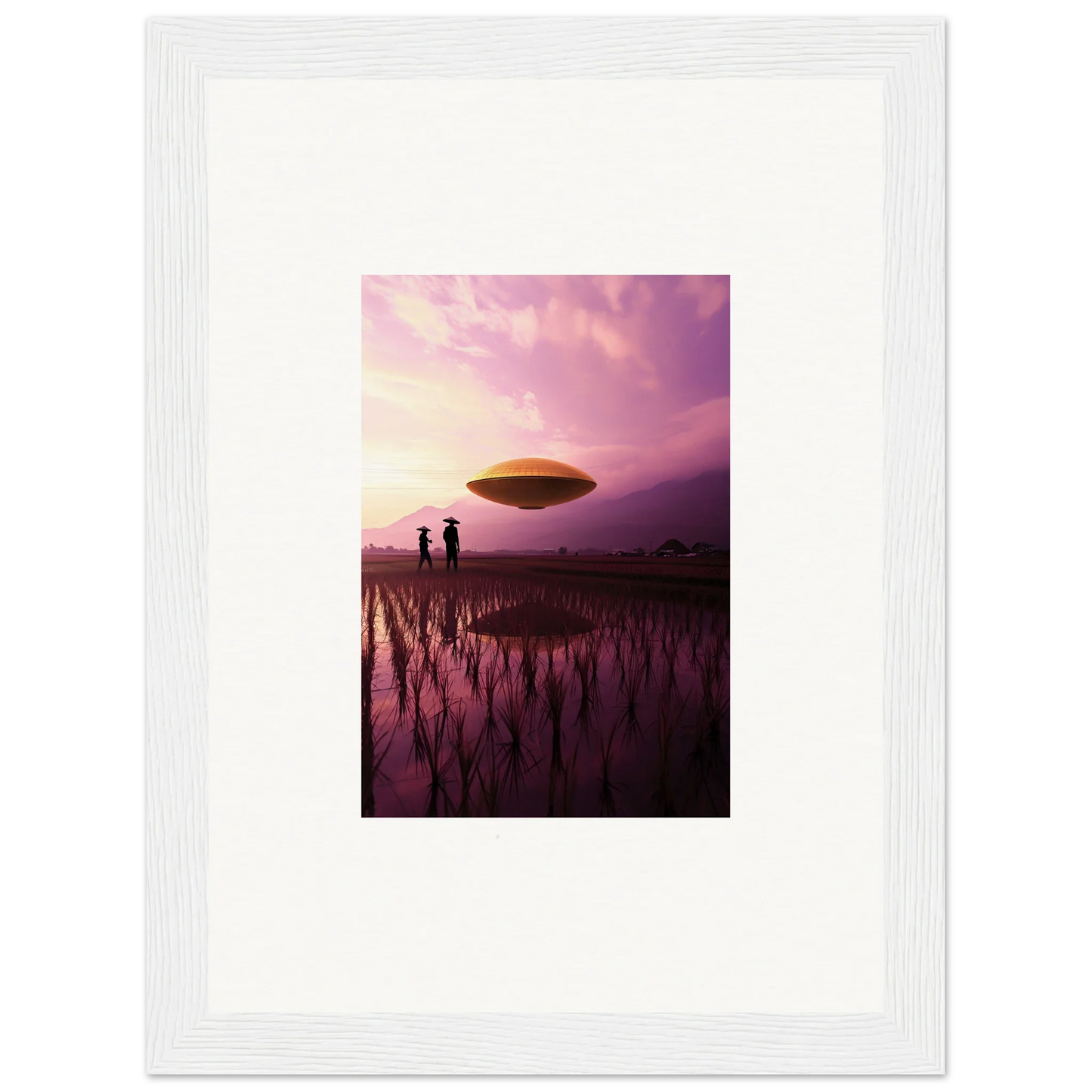 UFO hovering over a landscape, perfect for Violet Dreaming room decoration canvas print