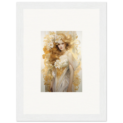 Framed wall art of a woman with flowers in an ethereal style, perfect for room decor