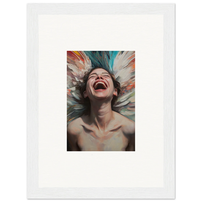 Joyful painting of a person laughing, perfect for your Aura Bloom room decoration