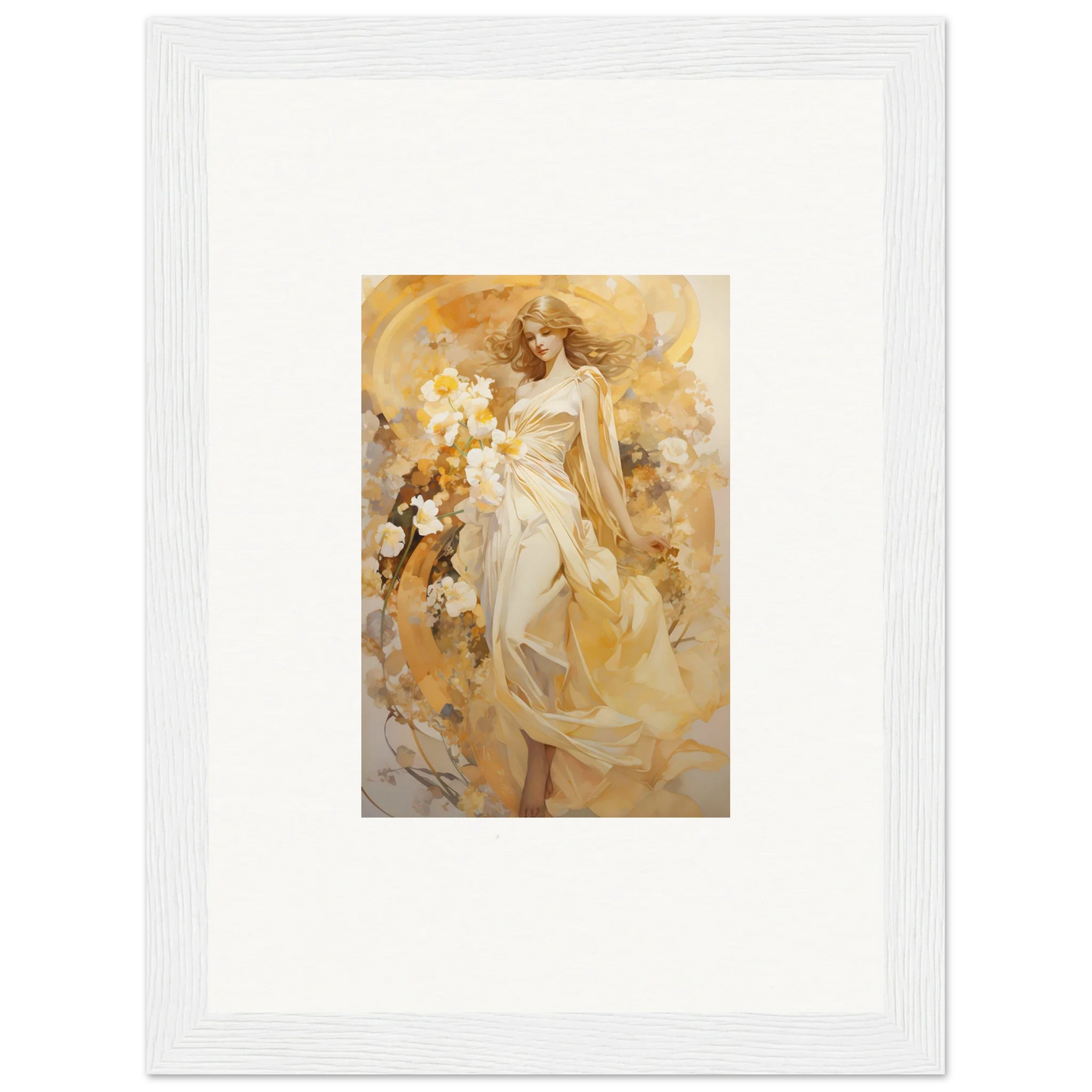 Framed Canvas Print of a Woman in Flowing White Dress - Ethereal Symphony Room Decoration