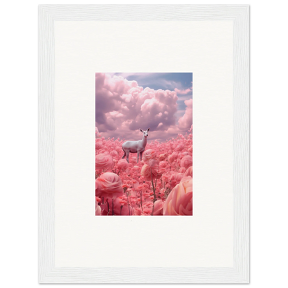 Deer in pink foliage under clouds, perfect for wall art and room decoration