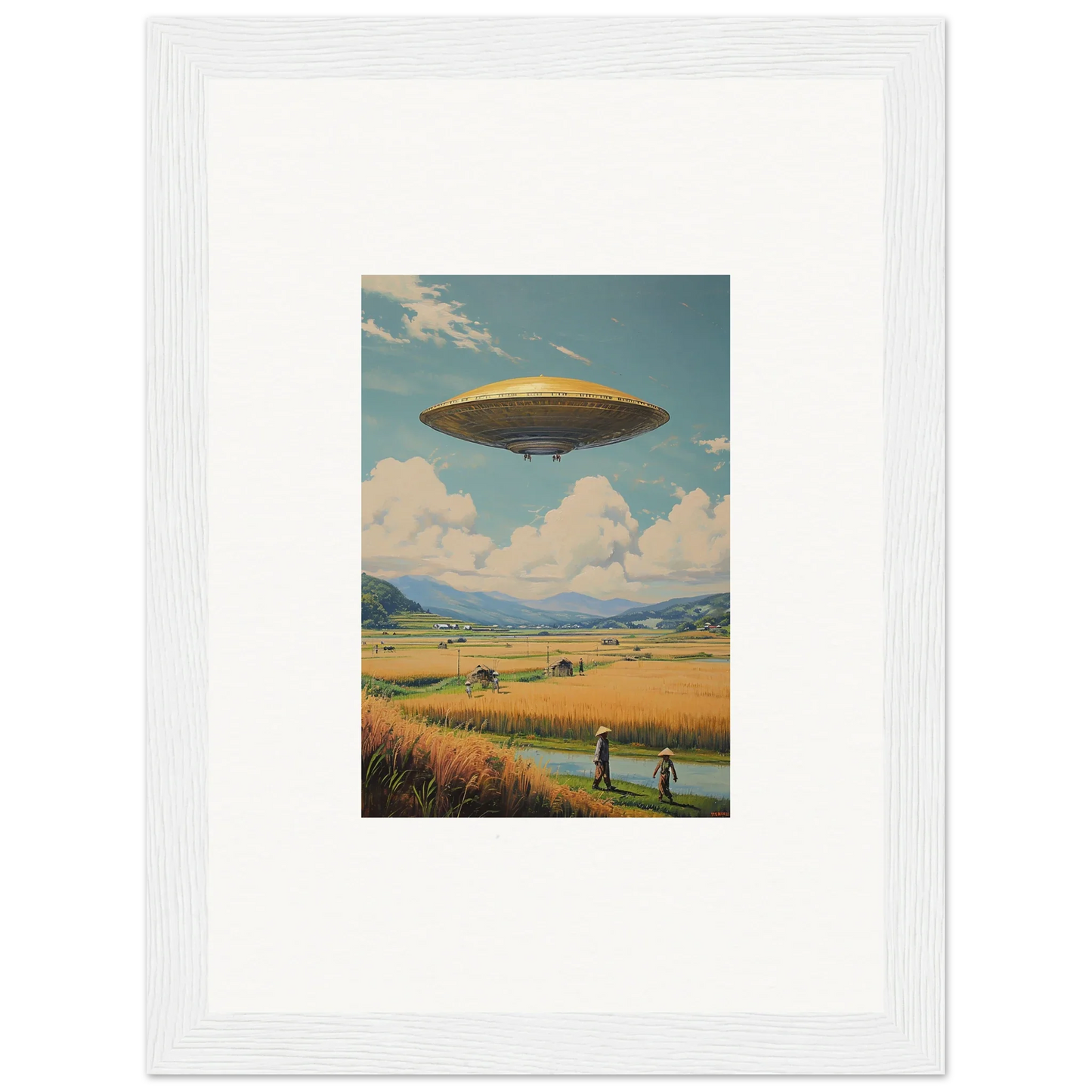 UFO hovering in the sky as a cool canvas print for room decoration and hover query vibe