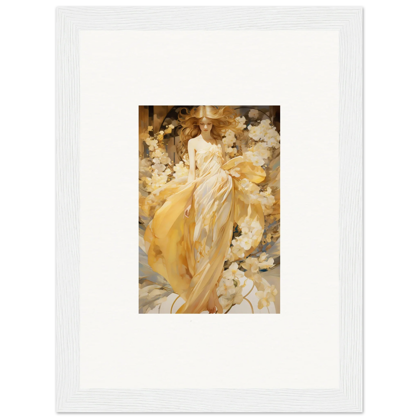 Impressionistic canvas print of a figure in a flowing yellow dress for petal serenade room decoration