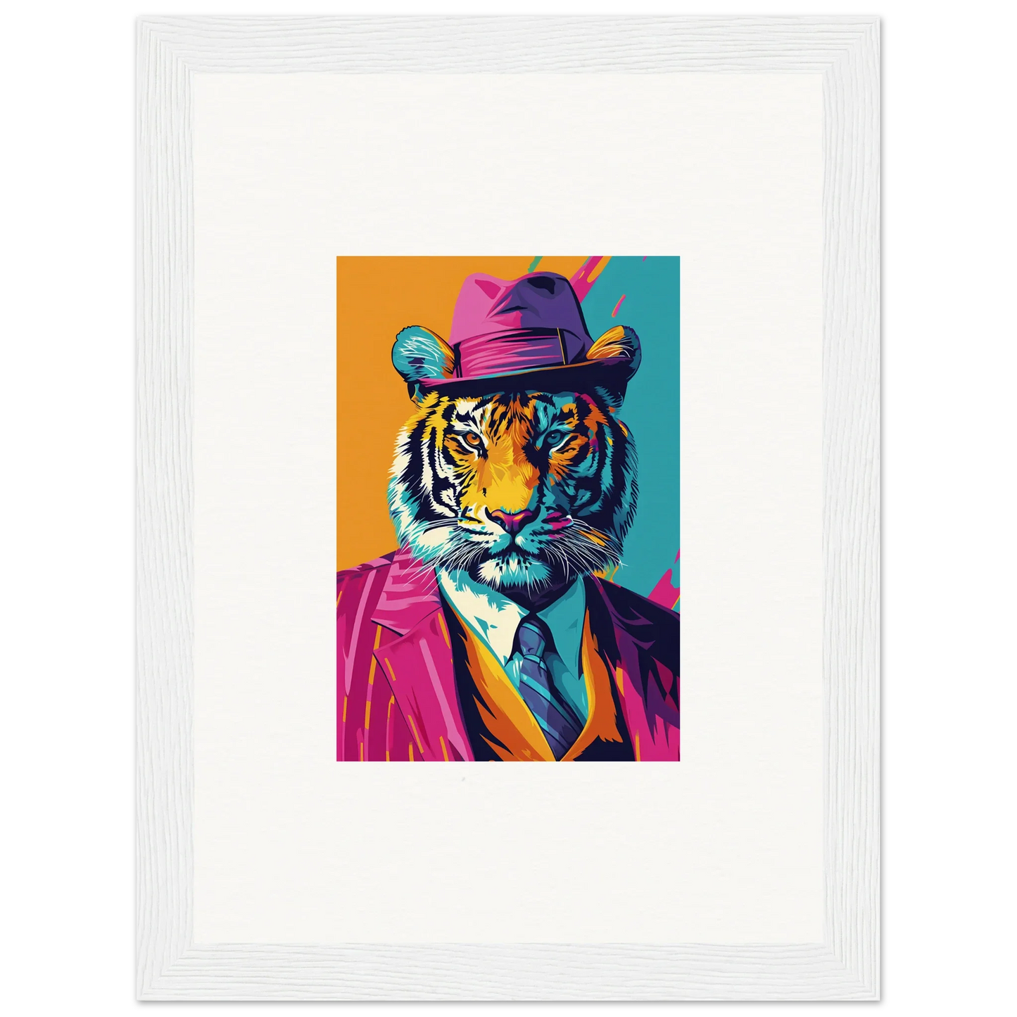 Colorful tiger in a suit hat for cool room decoration canvas print combo renaissance design