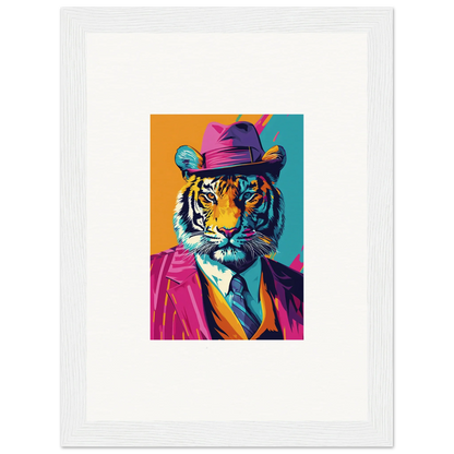 Colorful tiger in a suit hat for cool room decoration canvas print combo renaissance design