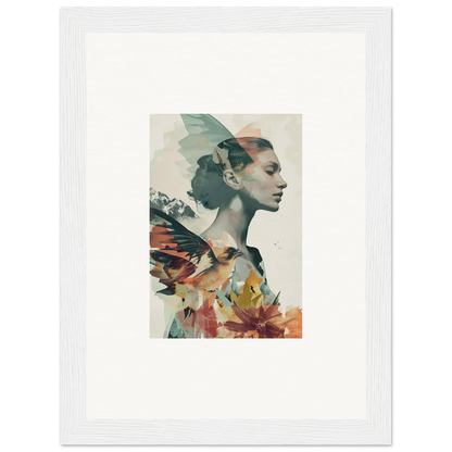 Artistic portrait of a woman’s profile with flowers in a double exposure canvas print