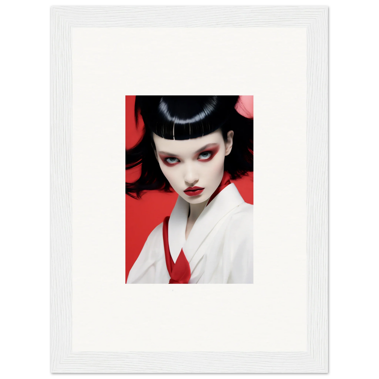 Portrait of a woman with geisha makeup on a red background for Cherry Dream canvas print