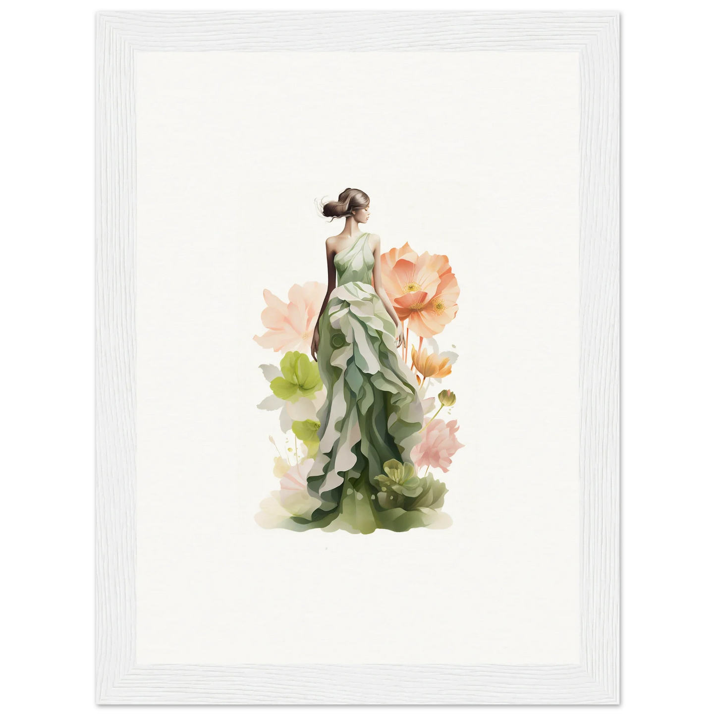 Elegant figure in green dress with floral elements for a Spring Symphony canvas print