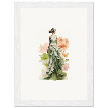 Elegant figure in green dress with floral elements for a Spring Symphony canvas print