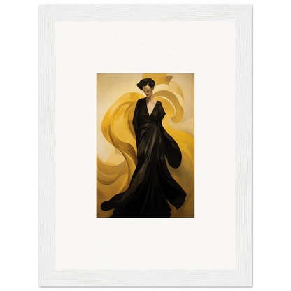 Elegant figure in black gown with yellow fabric, perfect for sun waves room decoration