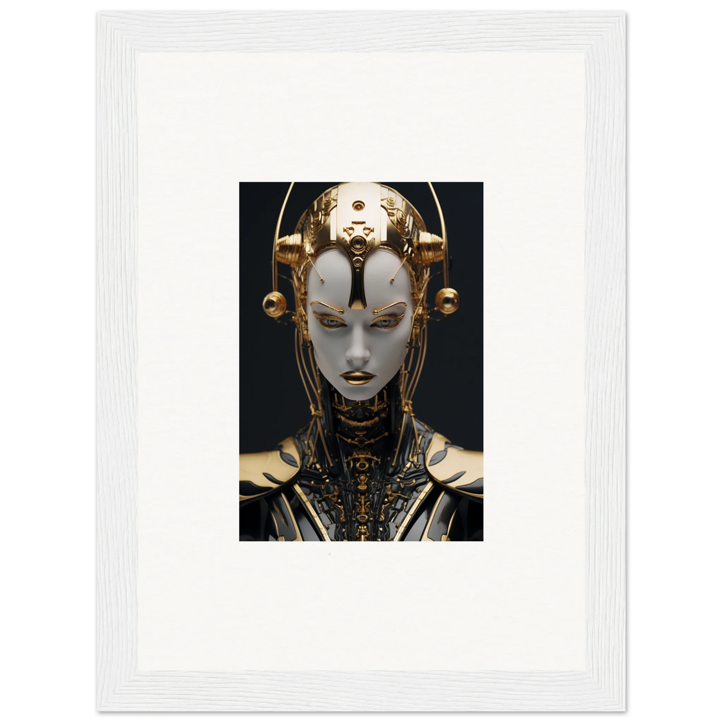 Futuristic cyborg face with golden headpiece for Kinetic Fulgrid Manifestation canvas print