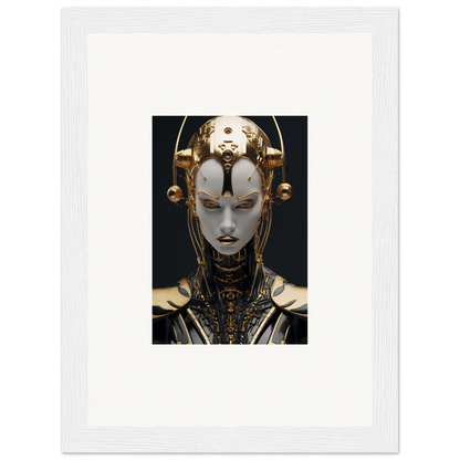 Futuristic cyborg face with golden headpiece for Kinetic Fulgrid Manifestation canvas print