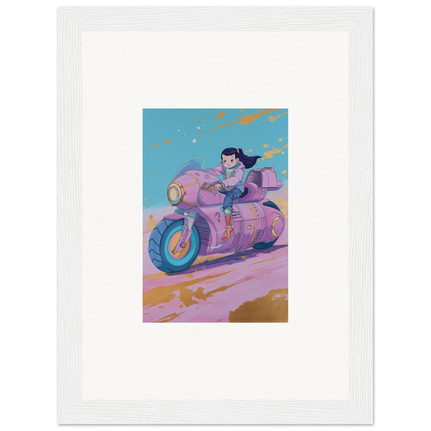 Stylized pink motorcycle with a blue rider for a cool Paintfall Venture canvas print