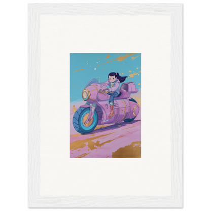 Stylized pink motorcycle with a blue rider for a cool Paintfall Venture canvas print