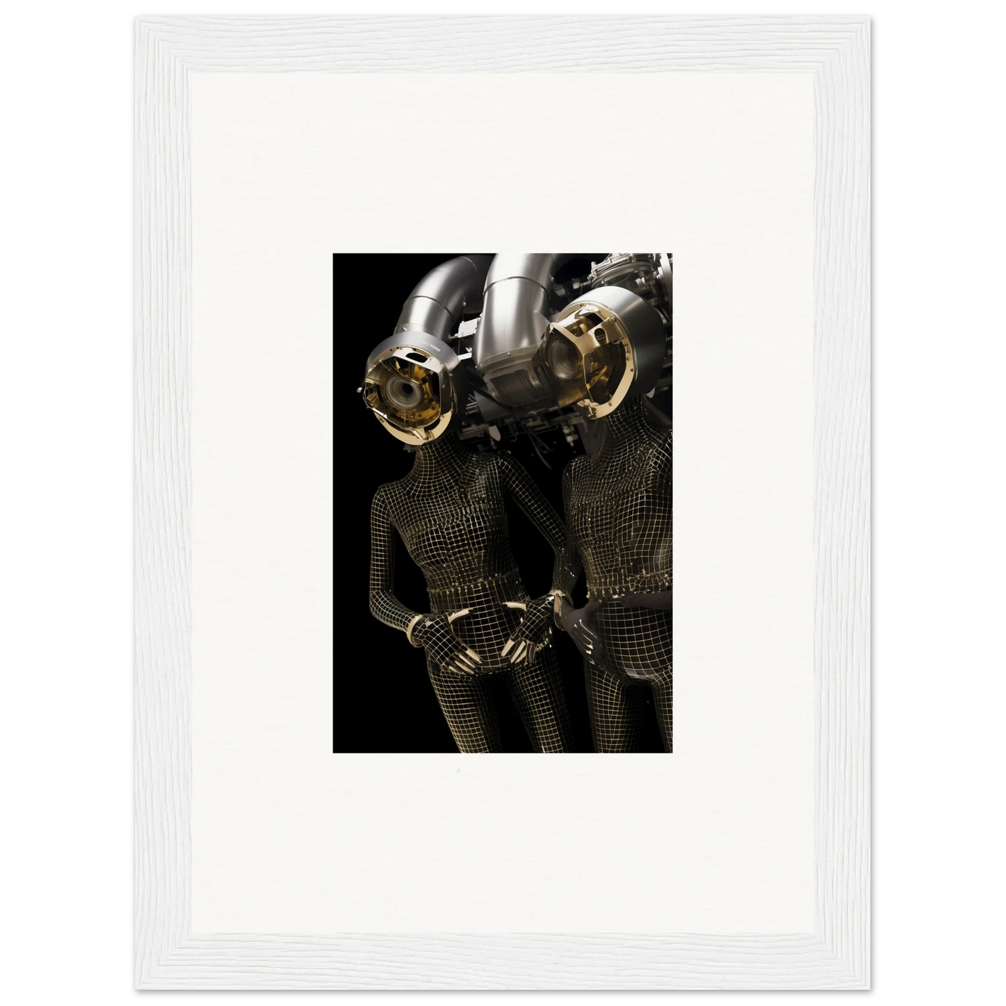 Metallic robot torso with mesh body in a cool Cosmic Synth Boundaries canvas print decor