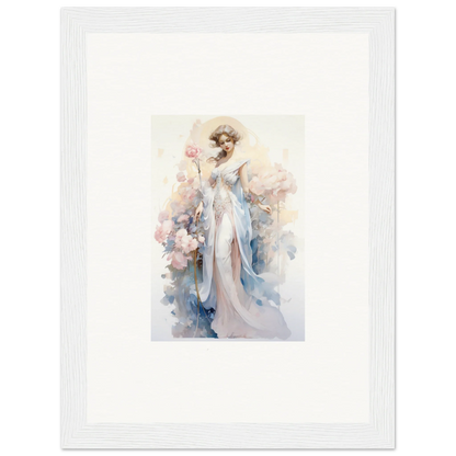 Watercolor canvas print of an elegant woman in a blue gown for blossom serenade room decoration