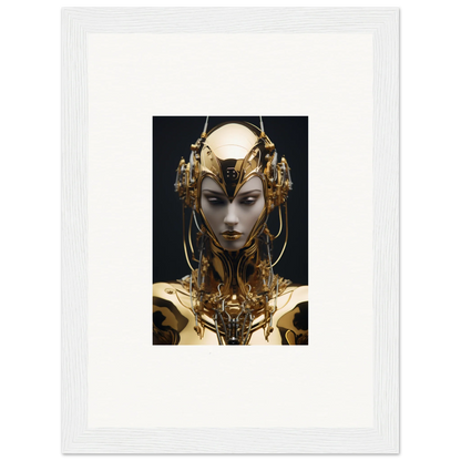 Futuristic humanoid with gold features from Chirping Inventrix canvas print for room decoration