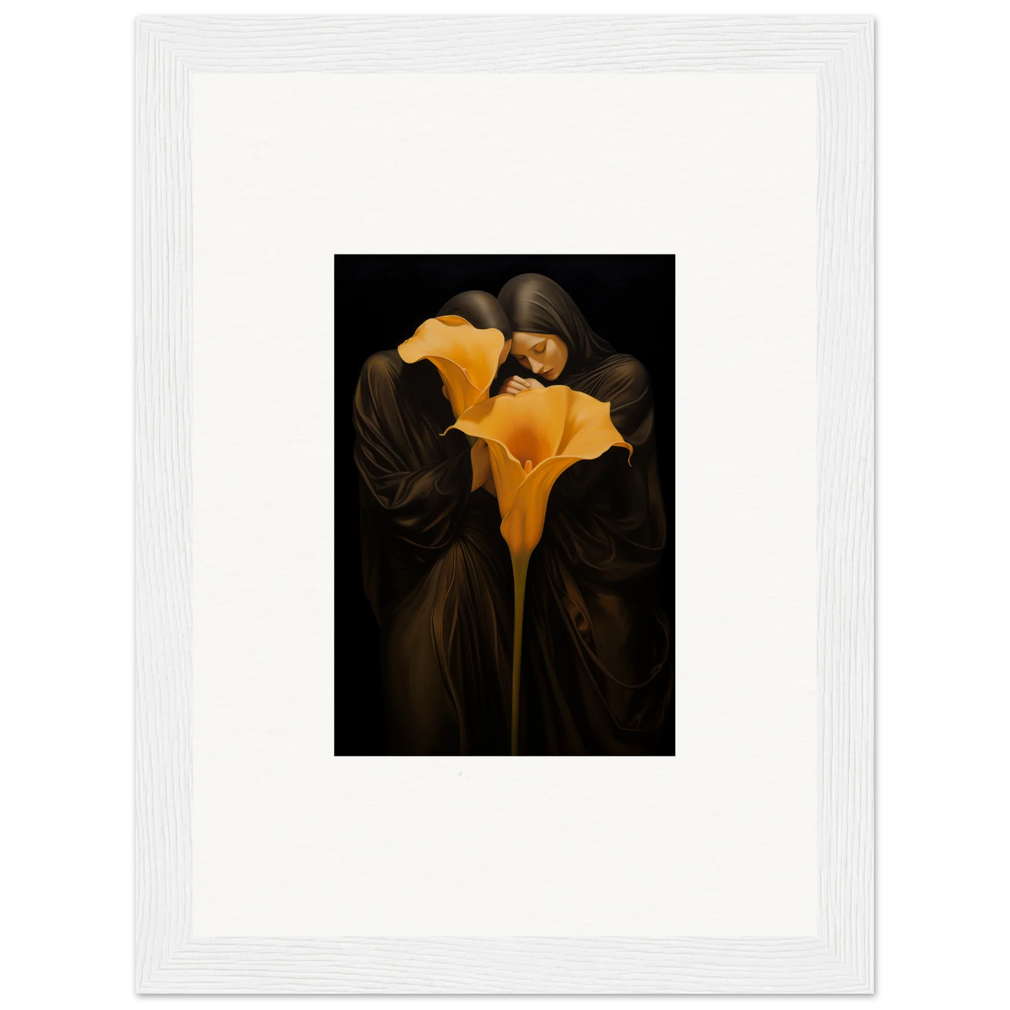 Yellow calla lily bloom couple canvas print for elegant room decoration