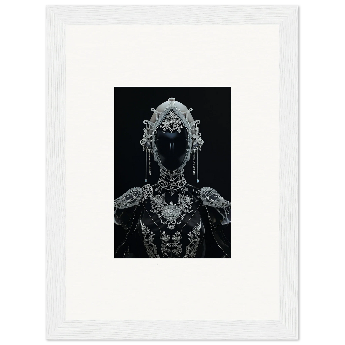 Ornate silver headdress and necklace on a shadowy figure for Nebulae Princess canvas print