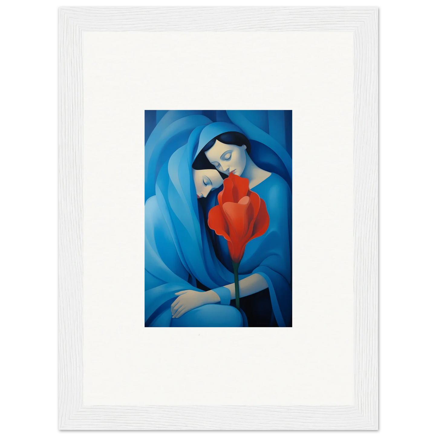 Stylized canvas print of a blue figure holding a red heart for room decoration, Fuse Twilight