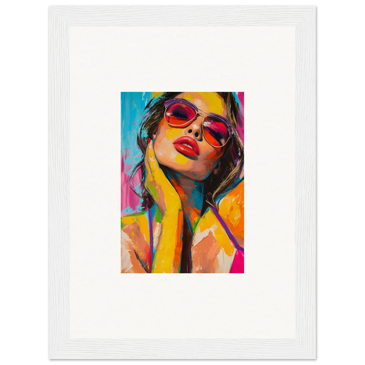 Colorful canvas print of a person in red sunglasses for vibrant room decoration