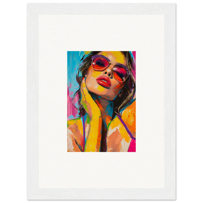 Colorful canvas print of a person in red sunglasses for vibrant room decoration