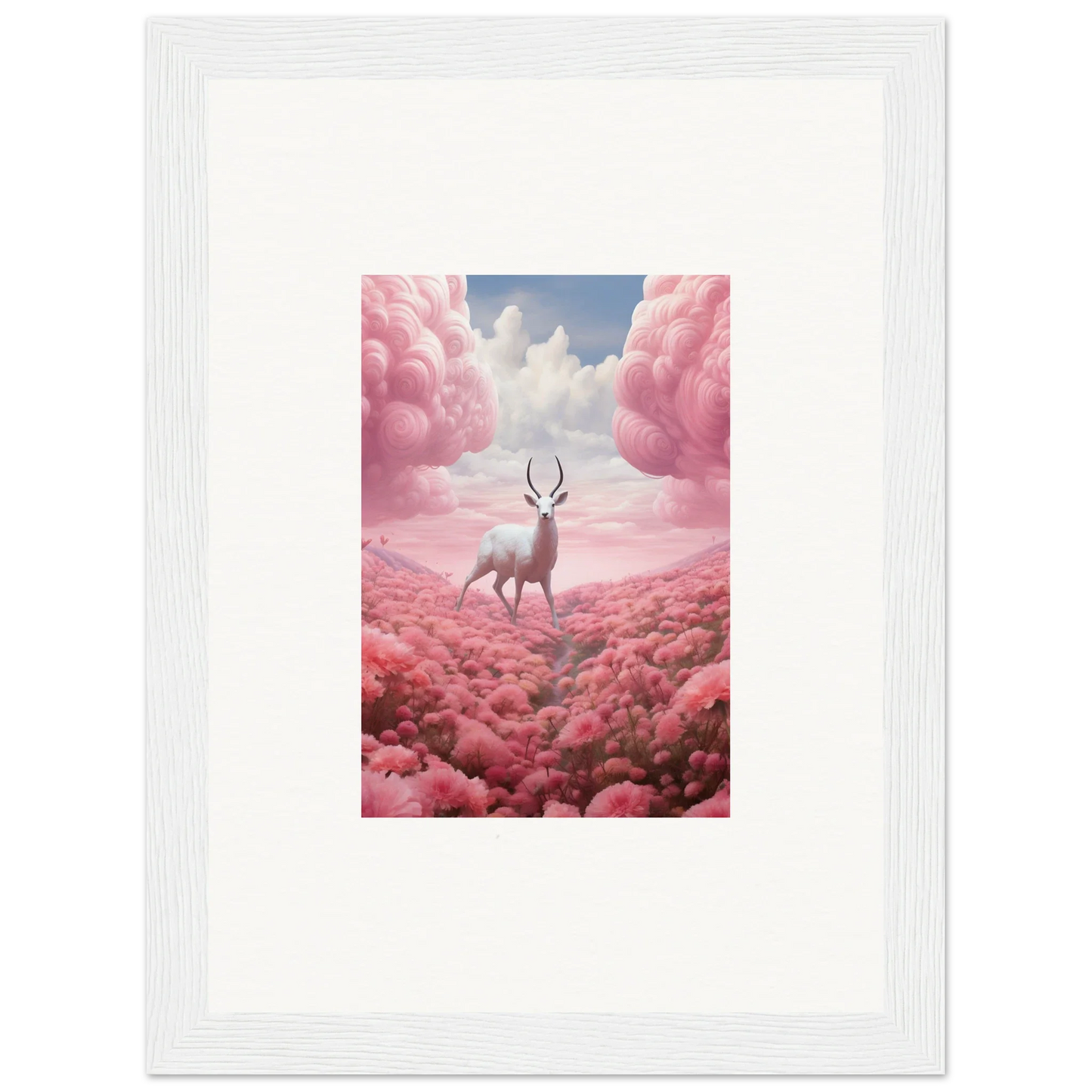 Deer with antlers in pink clouds, a stunning berry collision canvas print for room decoration