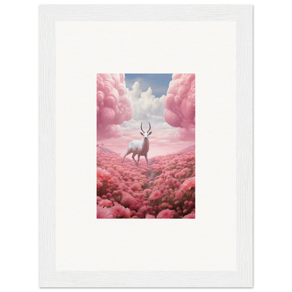 Deer with antlers in pink clouds, a stunning berry collision canvas print for room decoration