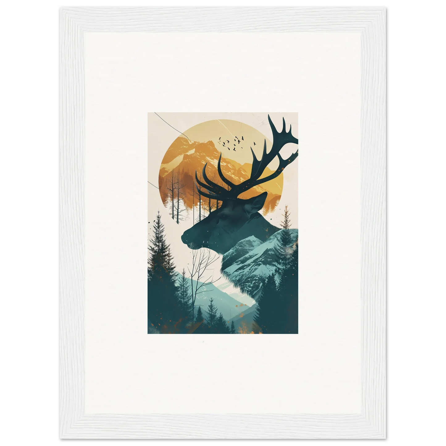 Silhouette of a deer’s head with antlers in a nature scene for room decoration canvas print