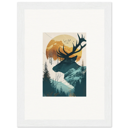 Silhouette of a deer’s head with antlers in a nature scene for room decoration canvas print