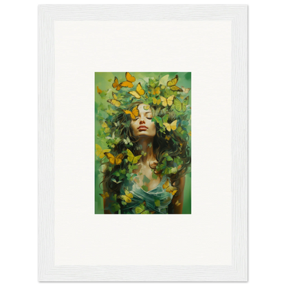 Vibrant canvas print of a woman in chrysalis ecstasy with butterflies for room decoration