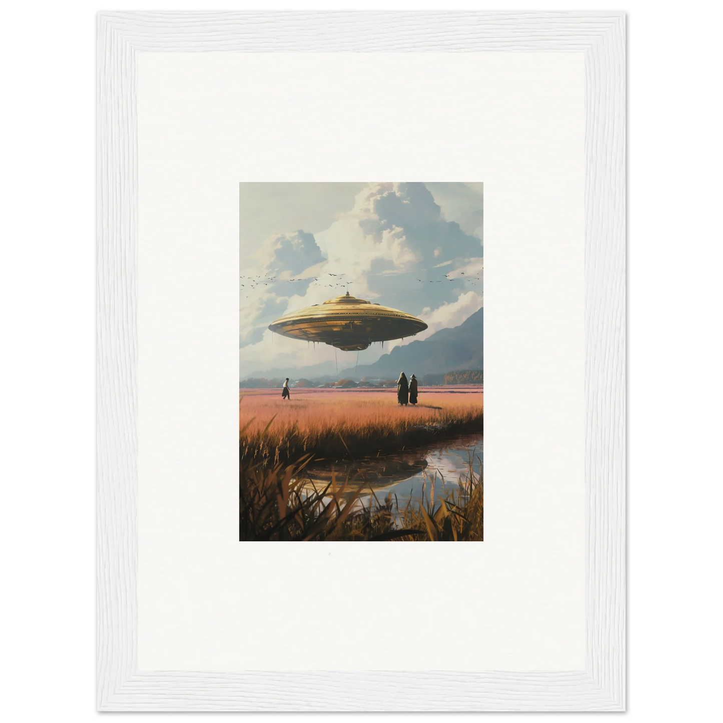 Cool Flying Saucer Hovering in the Sky Canvas Print for Drifting Suns Room Decoration