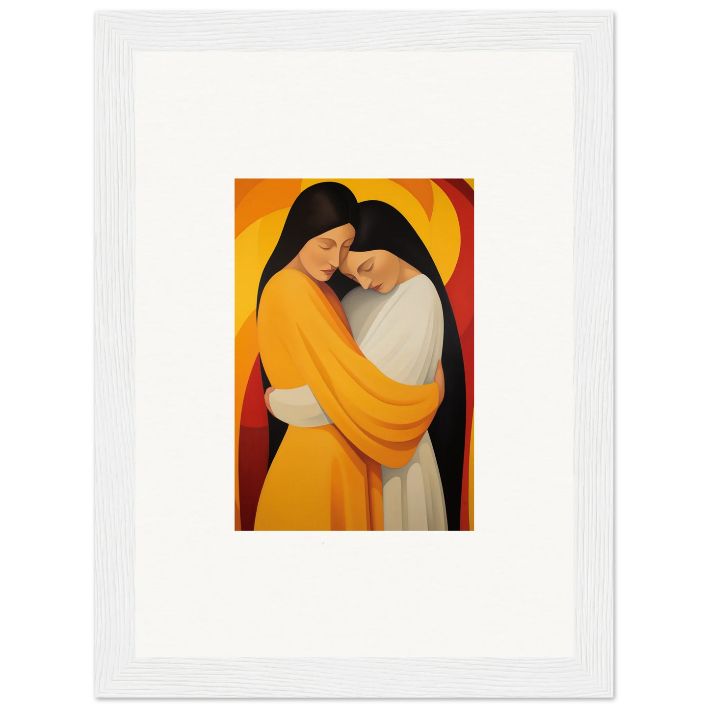 Stylized canvas print of Sun Nyah figures in yellow and white robes for room decoration