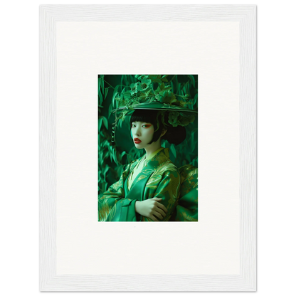 Portrait of a woman in green hat, perfect for your Flora’s Whispering Spectacle canvas print