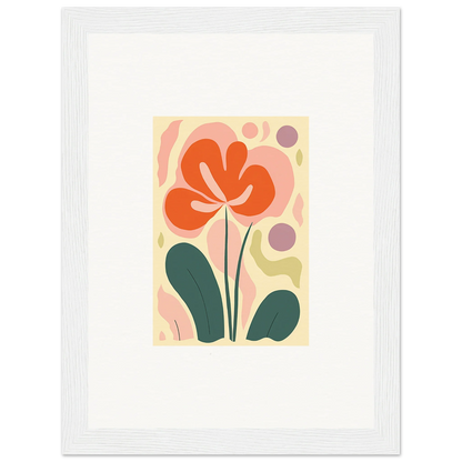 Stylized orange flower and green leaves in Abstract design for room decoration canvas print